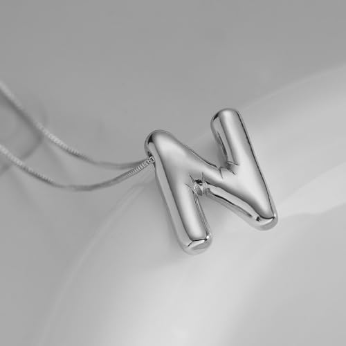 MTINEAPS Silver Initial Necklace: Trendy Bubble Letter Style