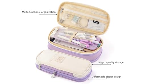 EASTHILL Big Capacity Pencil Pen Case Office College School Large Storage High Capacity Bag Pouch Holder Box Organizer Blue (Purple)