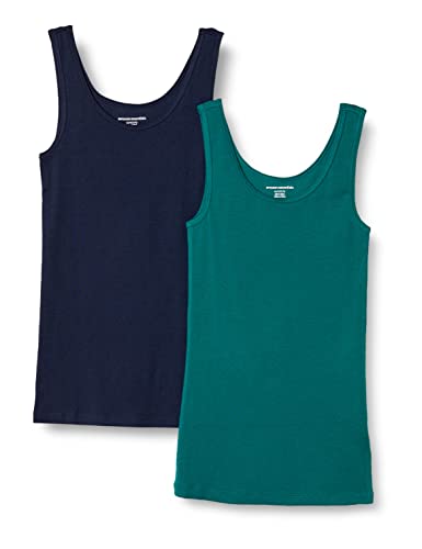 Amazon Essentials Women's 2-Pack Tank Shirt -dark green/navy Small