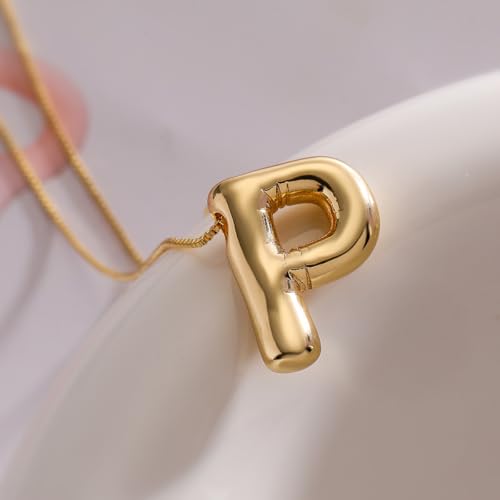 MTINEAPS Gold Bubble Letter Necklace, Unique & Trendy