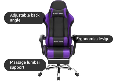 GTPLAYER Fabric Gaming Chair with Footrest Computer Chair with Massage Lumbar Support Height Adjustable Gaming Chair with 363° Swivel Seat and Headrest for Office or Gaming