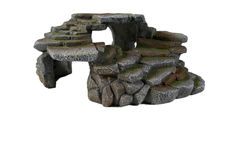 PENN-PLAX Reptology Shale Scape Step Ledge & Cave Hideout – Decorative Resin for Aquariums & Terrariums – Great for Reptiles Amphibians and Fish – Large