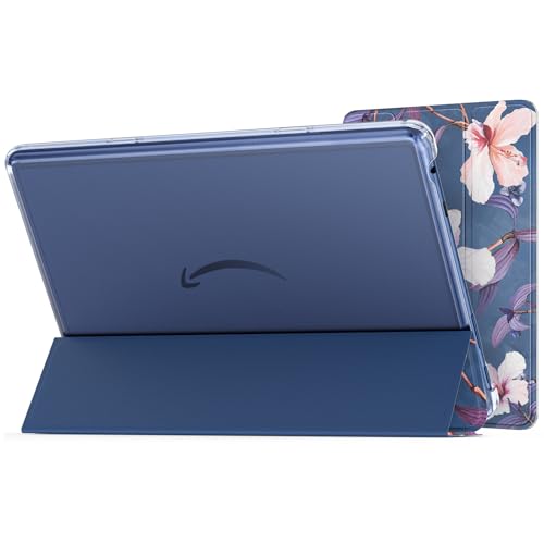 MoKo Case for All-New Amazon Kindle Fire HD 10 Tablet (13th Generation 2023 Release) 10.1\" PU Leather Trifold Stand Cover for Fire Tablet 10 2023 Auto Wake/Sleep Hibiscus