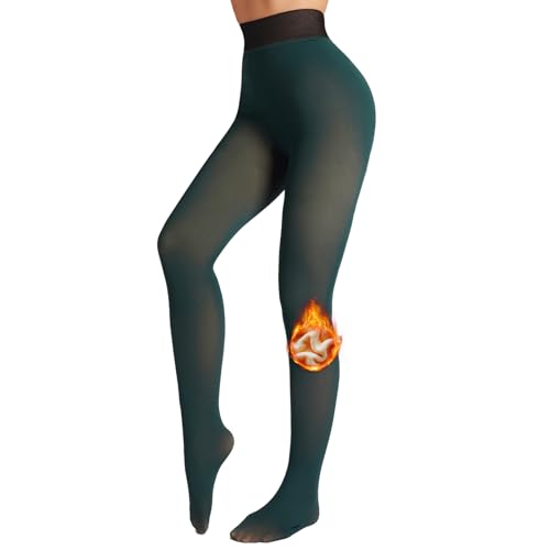 Caprilite 2 Pairs Women Fleece Lined Tights-Fake Translucent Leggings High Waist Pantyhose Sheer Thick Warm Tights For Women