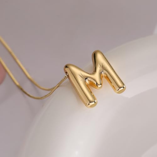 MTINEAPS Gold Initial Necklace, Unique 3D Bubble Letter
