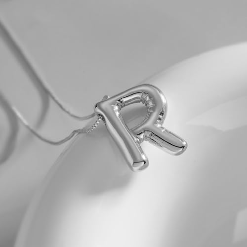 MTINEAPS Silver Initial Necklace: Trendy Bubble Letter