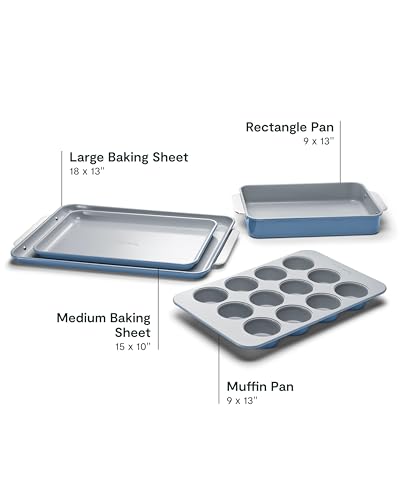 Caraway Nonstick Ceramic Bakeware Set (5 Pieces) - Baking Sheets Assorted Baking Pans & Storage - Aluminized Steel Body - Non Toxic PTFE & PFOA Free - Slate