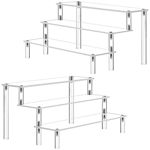 Acrylic Riser 2 Pcs Clear Display Risers Stand Cologne Organizer Acrylic Shelves 3 Tier Shelf for Amiibo Funko POP Figures Cupcake Food Desserts Holder Perfume Collection Cosmetic Product