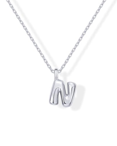 PAVOI Rhodium Plated Bubble Initial Letter Pendant Necklace for Women | Chunky Alphabet Letter Necklace | Letter N