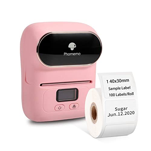 Phomemo Label Printer - M110 Thermal Label Printer Barcode Label Maker Mini Bluetooth Sticker Printer for Small Business Home Office Logo Address Name Tag Clothing Organizing Pink