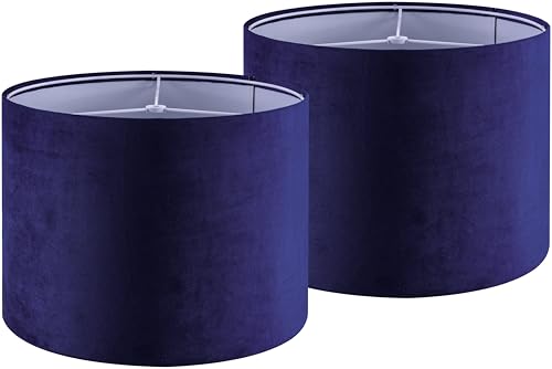 GO&SO Dark Blue Velvet Drum Lamp Shade Set of 2 Medium 13\" Top x 13\" Bottom x 10\" High(Spider) Modern Lamp Shades for Table Lamps & Bedside Lamp Replacement Lampshade Required Assembly