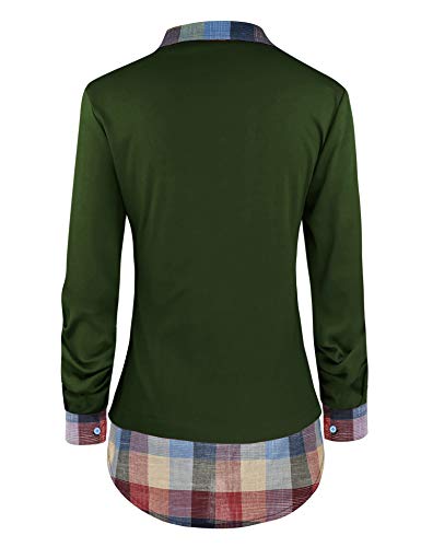 Oyamiki Women's V-Neck Collar 2 in 1 Office Tunic Sweater Army Green XL