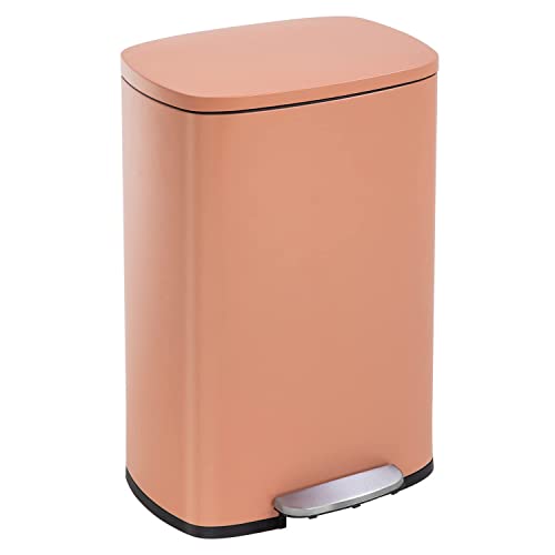 Kitchen Trash Can with Lid for Office Bedroom Bathroom Step Trash Bin Fingerprint-Proof Brushed Stainless Steel Garbage Can 13 Gallon / 50 Liter Pink