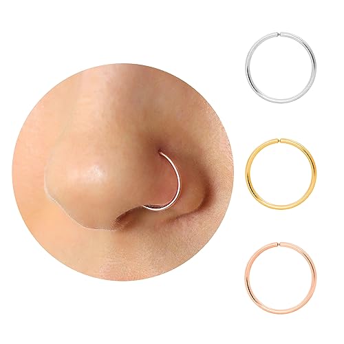 Thin Nose Rings Hoops for Women/Men Tiny Small Rose Gold Nose Rings 22g for Nose Piercings (1pc - 22 gauge - 6mm 14K Rose Gold Filled)