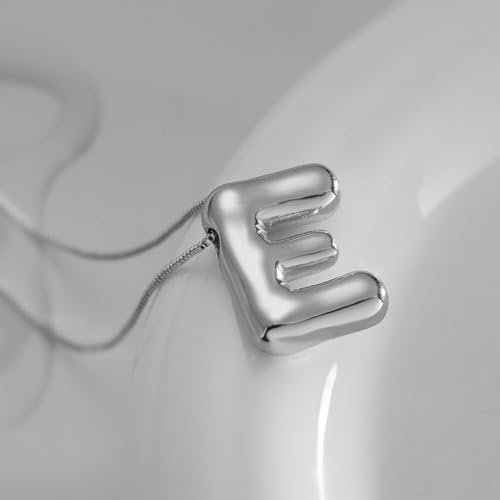 MTINEAPS Silver Initial Necklace: Trendy Bubble Letter Pendant