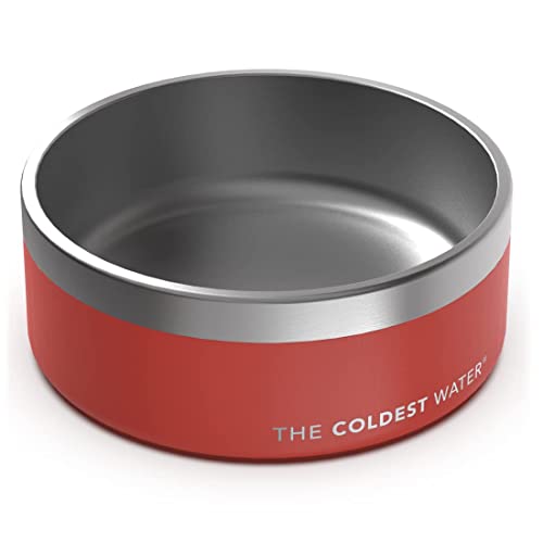 Coldest Dog Bowl - Anti Rust Metal & Non Slip Dog Bowls Large Spill Proof Heavy Duty 3 Layers Insulated Dog Bowl - Food and Water Bowl for Dogs Cats & Pets Dishwasher Safe (64 oz Crimson Red)