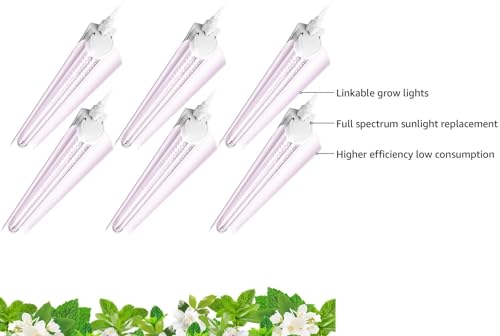 Barrina Grow Light 144W(6 x 24W) 2ft T8 Super Bright Full Spectrum Sunlight LED Grow Light Strips/Bulbs for Indoor Plants Greenhouse 6-Pack