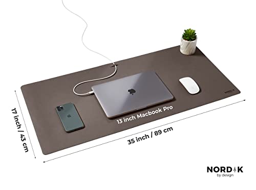 Nordik Cork Leather Desk Mat Cable Organiser (Gunmetal Grey 89 X 43 cm) Premium Extended Mouse Mat for Home Office Accessories - Non-Slip Vegan Leather Desk Pad Protector & Desk Blotter Pad