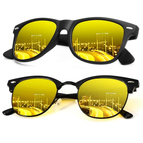 KALIYADI Night-Vision GLasses-for-Men Anti-Glare Night-Driving-Glasses: Semi-Rimless Night Vision Glasses for Men Women