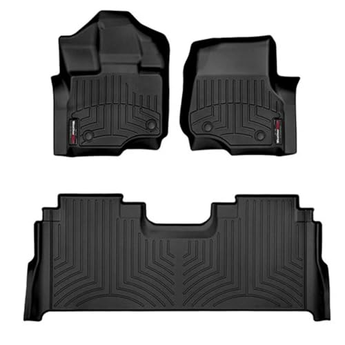 WeatherTech Custom Fit FloorLiners for Ford F-150 (SuperCrew Bucket Seats) F-150 Lightning F-150 Raptor - 1st & 2nd Row (44697-1-6) W/Fold Flat Storage Black