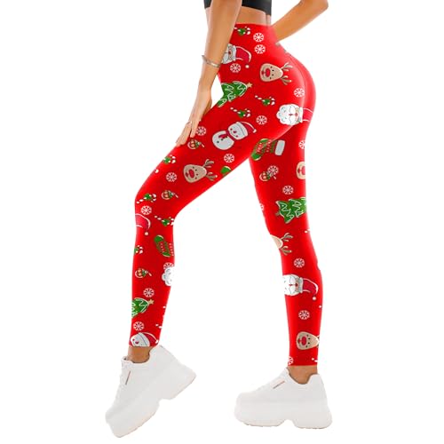 SINOPHANT High Waisted Leggings for Women - Full Length Capri Buttery Soft Yoga Pants for Workout Athletic(Full Christmas A S-M)