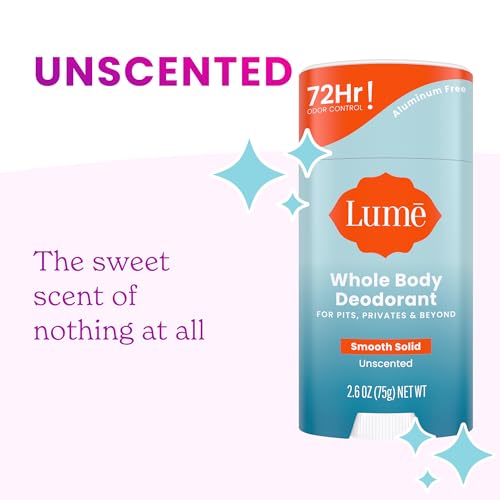 Lume Whole Body Deodorant - Smooth Solid Stick - 72 Hour Odor Control - Aluminum Free Baking Soda Free and Skin Safe - 2.6 Ounce (Pack of 2) (Unscented)