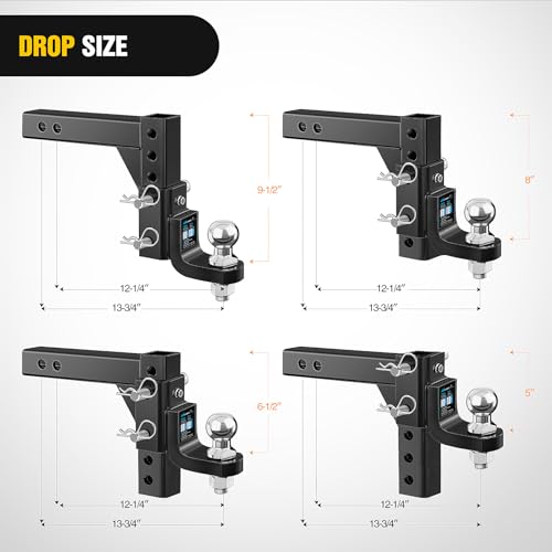 Nilight 8-Position Adjustable Trailer Hitch Ball Mount with 2 inch Ball Fits 2 Inch Receiver with 5/8\" Pin Lock 7500 lbs 9-1/2\" Drop 8-1/4\" Rise Hitch for Trailers Boats Pickups Rv