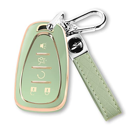 QBUC for Chevy Key Fob Cover with Keychain TPU Protector Suitable for Chevrolet Equinox Malibu Traverse Blazer Camaro Impala Cruze Volt Bolt Sonic Trax Tahoe Key Shell Remote Holder(Green)