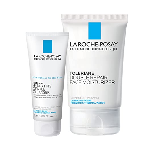 La Roche-Posay Toleraine Skin Care Set Double Repair Face Moisturizer 100ml & Hydrating Gentle Cleanser 50ml Oil Free Moisturizer & Face Wash Stocking Stuffers Gift Set