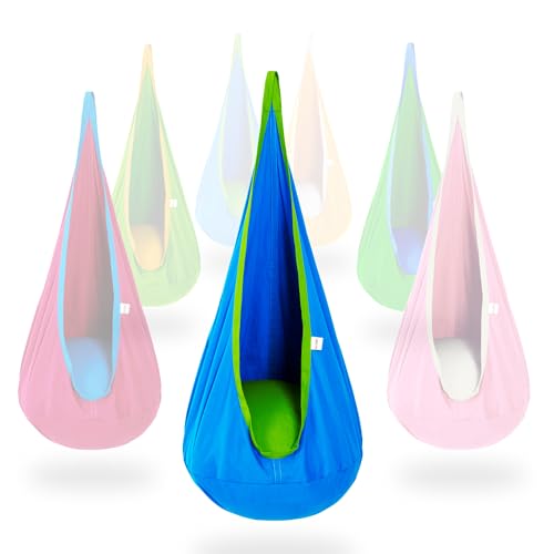 OUTREE Kids Pod Swing Seat 100% Cotton Child Hammock Chair for Indoor and Outdoor use (Blue)