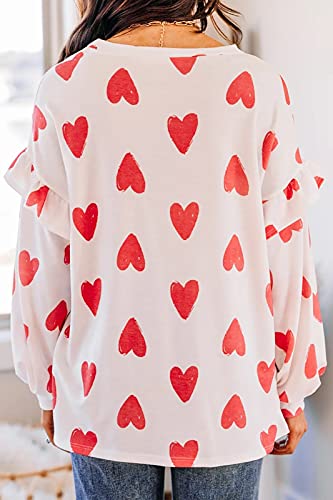 Ivay Womens Heart Printed Long Sleeve Tops Tee Shirts (X-Large Z-White-red)