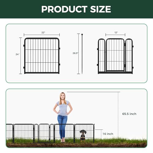FXW Decorative Garden Fence Panels Dog Fence for The Yard Heavy Duty Metal 24inch High 29.65ft Long in Total Black