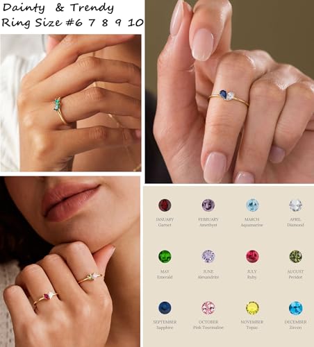 TOSGMY Gold Birthstone Rings for Women 14K Gold Plated Size 6-57