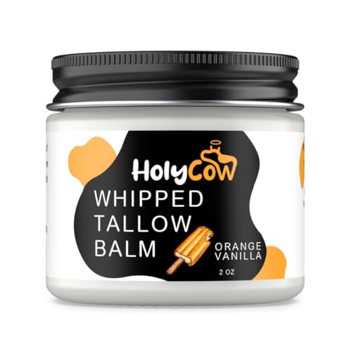 Beef Tallow For Skin - Whipped Tallow Balm with Organic Jojoba Oil (Orange Vanilla) Grass Fed Beef Tallow Face Moisturizer for Eczema Baby Lip Balm - Lotion For Extremely Dry Skin