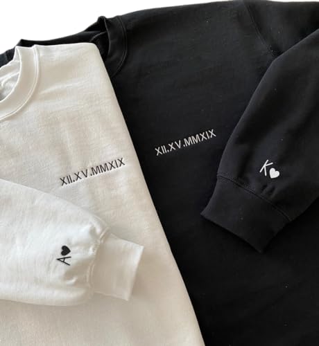 Custom Embroidered Roman Numeral Date Couple's Sweatshirt & Hoodie Matching Hoodies for Couples Custom Embroidered Sweatshirt Anniversary Engagements Valentine's Day Gifts