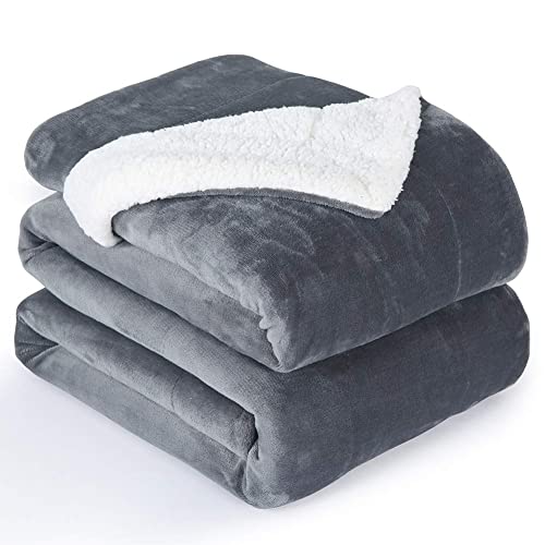 NANPIPER Flannel Blanket Reversible Sherpa Throw Blanket Super Soft Fuzzy Plush Microfiber (90\"x90\" Gray)