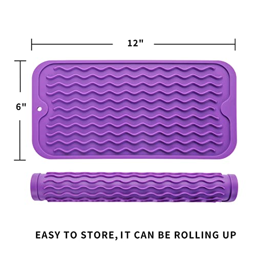 MicoYang Silicone Dish Drying Mat for Multiple Usage Easy clean Eco-friendly Heat-resistant Silicone Mat for Kitchen Counter Sink Bar Bottle or Cup Purple S 12 inches x 6 inches