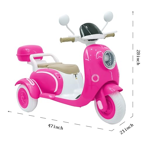 Girls Electric Motorcycle 12V Ride On Scooter for Kids with Storage Compartments Cute Design with Stable 3-Wheel Structure Dual Seats Ideal Moped for Girls Ages 3-6 (Rose Single Motor)