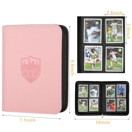 Trading Card Binder 4 Pocket GERMUN PU Cover Card Binder for 160 Cards Premium Trading Card Holder Folders Double Sided Pocket Card Album for MTG TCG (Pink) TRBINDER-4POCKET-PINK