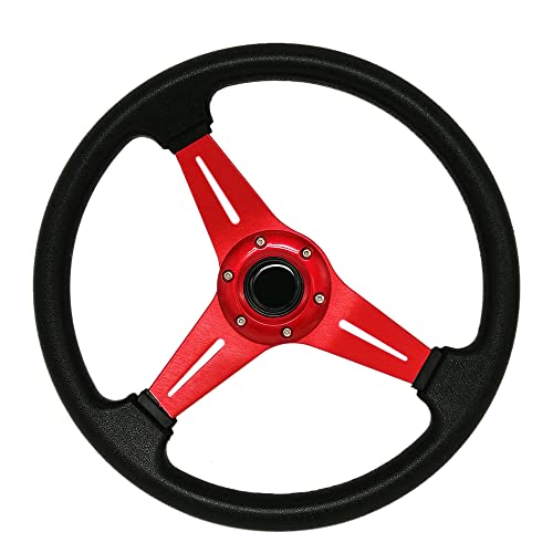 YEHICY 13.8” Auto Racing Steering Wheel Quick Release 6 Bolts Flat Drifting Universal Car Sport Steering Wheel Pu Leather and Aluminum Spokes with Horn Button