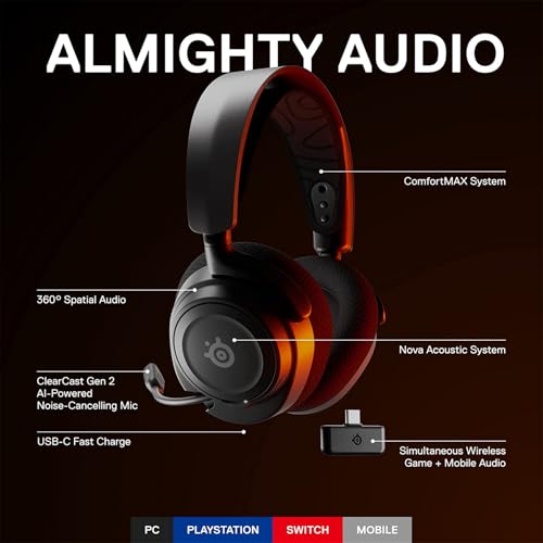 Steelseries Arctis Nova 7 Wireless Multi-Platform Gaming Headset — Neodymium Magnetic Drivers — 2.4Ghz + Mixable Bluetooth — 38Hr USB-C Battery — Clearcast Gen2 AI Mic — PC PS5 Switch VR Mobile