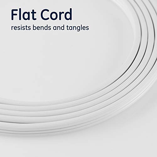 GE Indoor Extension Cord 15 Ft Power Cable 3 Grounded Outlets 3-Prong Low-Profile Flat Plug 16 Gauge UL Listed White 56986