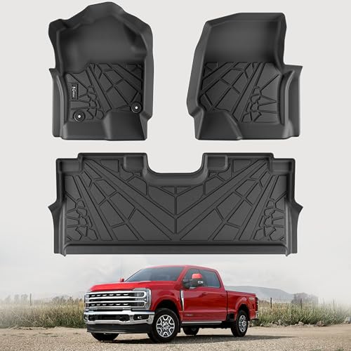 KARPAL Floor Mats Fit 2017-2024 Ford F-250/F-350/F-450 Super Duty Crew Cab w/Fold Flat Storage Custom Fit All Weather F250 F350 F450 Accessories 1st&2nd Row Floor Liners (3 PCS)
