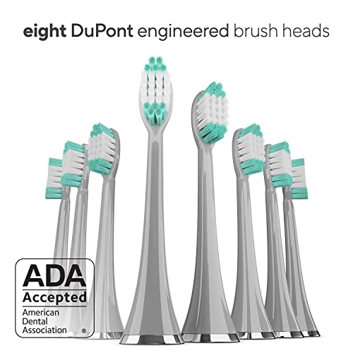 AquaSonic Vibe Series Ultra-Whitening Toothbrush – ADA Accepted Power Toothbrush - 8 Brush Heads & Travel Case – 40 000 VPM Motor & Wireless Charging - 4 Modes w Smart Timer – Charcoal Metallic