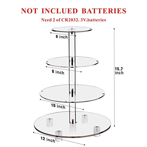 YestBuy 4 Tier Round Cupcake Stand Cupcake Holder 4 Tier Cupcake Tray Acrylic Cake Tower Stand Display for Pastry + LED Light String Ideal for Weddings Birthday Parties (Yellow)