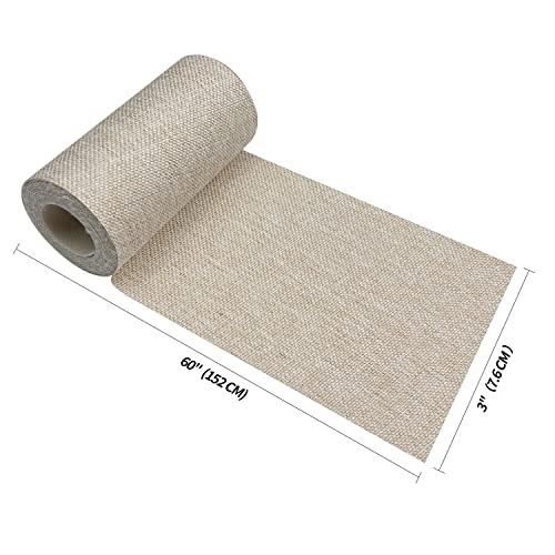 KING MOUNTAIN Linen Fabric Iron-on Repair Patch Inside&Outside Fabric Repair Patch 3\"x60\" with Backing Glue Linen Repair Decorative Patch kit (Light Beige)