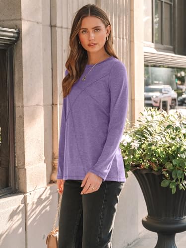 AUTOMET Long Sleeve Shirts for Women Basic Business Casual Tops Work Clothes 2024 Fall Fashion Outfits Purple L