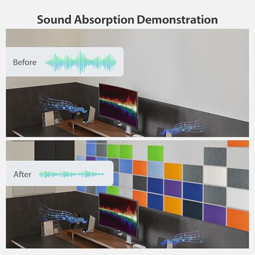 Amantech 12 Pack Acoustic Panels Self Adhesive Sound Proof Foam High Density Sound Acoustic Panel 16X12X0.4 Inch Rectangle Panels in Home Office Reccording Room Studio and More(Violet)