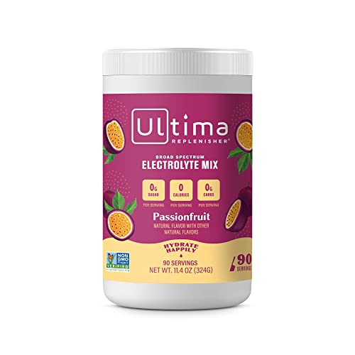 Ultima Replenisher Daily Electrolyte Drink Mix – Passionfruit 90 Servings – Hydration Powder with 6 Key Electrolytes & Trace Minerals – Keto Friendly Non- GMO & Sugar-Free Electrolyte Powder
