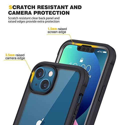 Diaclara Designed for iPhone 13 Case Full Body Rugged Case with Built-in Touch Sensitive Anti-Scratch Screen Protector Soft TPU Bumper Case for iPhone 13 6.1\" (Black and Clear)